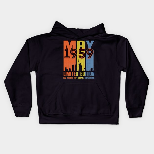 May 1959 65 Years Of Being Awesome Limited Edition Kids Hoodie by Red and Black Floral